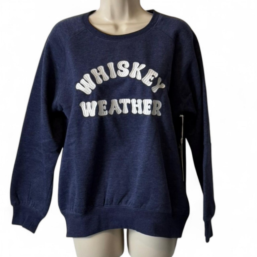 Wildfox Navy Whiskey Weather‎ Embroidered Sweatshirt, Women's Size M